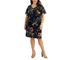 Plus Womens Floral Print Knee-Length Sheath Dress Plus 24W (3X) Navy Fuschia