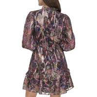 Petites Womens Metallic Ruffled Mini Dress