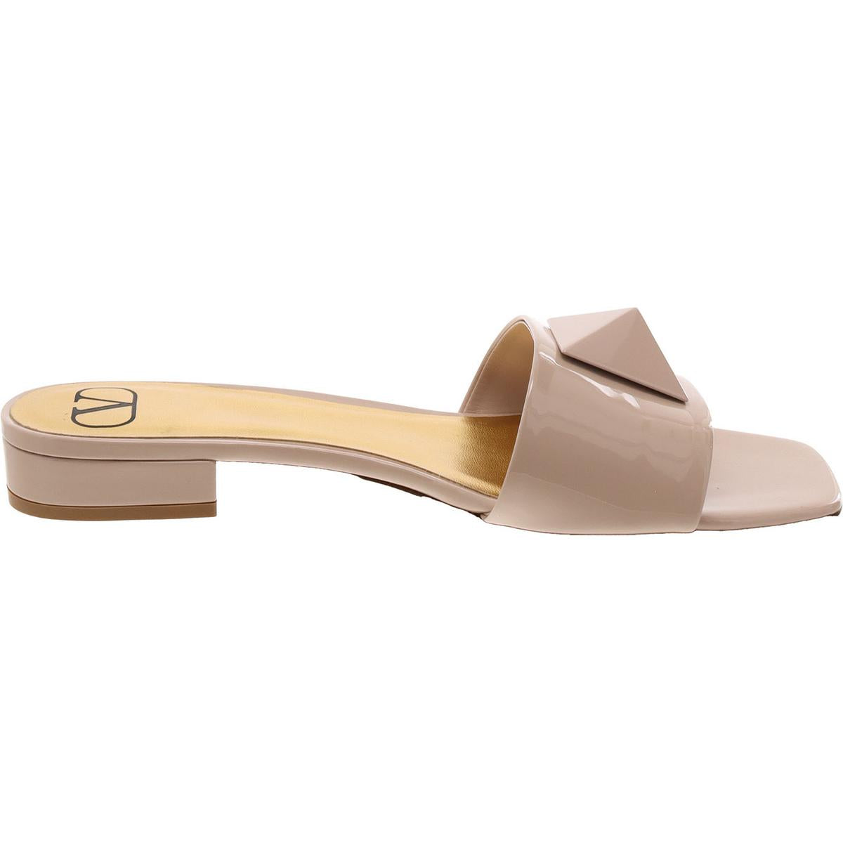 Womens Patent Leather Heeled Mule Sandals