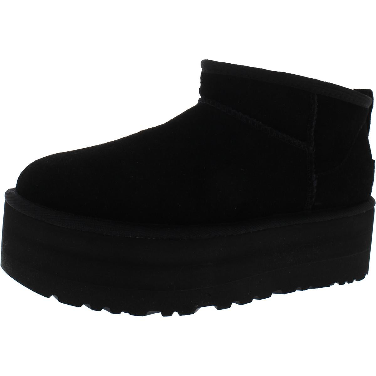 Classic Ultra Mini Platform Womens Suede Sherpa Ankle Boots Black