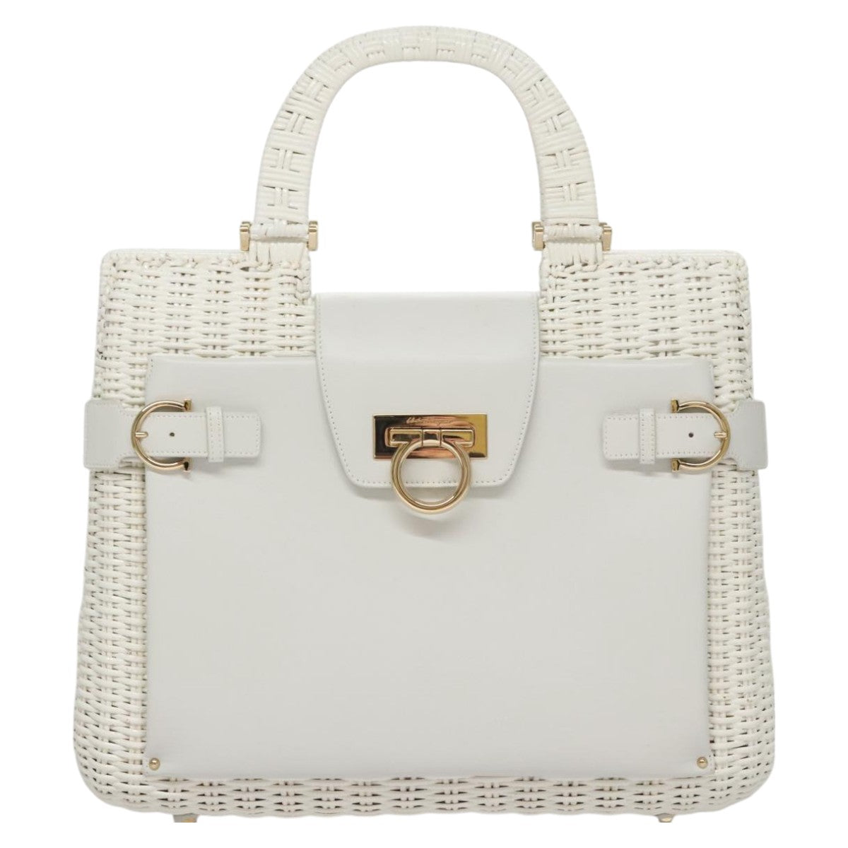 Salvatore Ferragamo Gancini White Patent Leather Handbag (Pre-Owned)