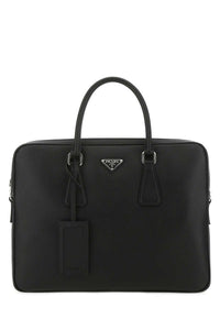 Prada Men Black Leather Brief Case