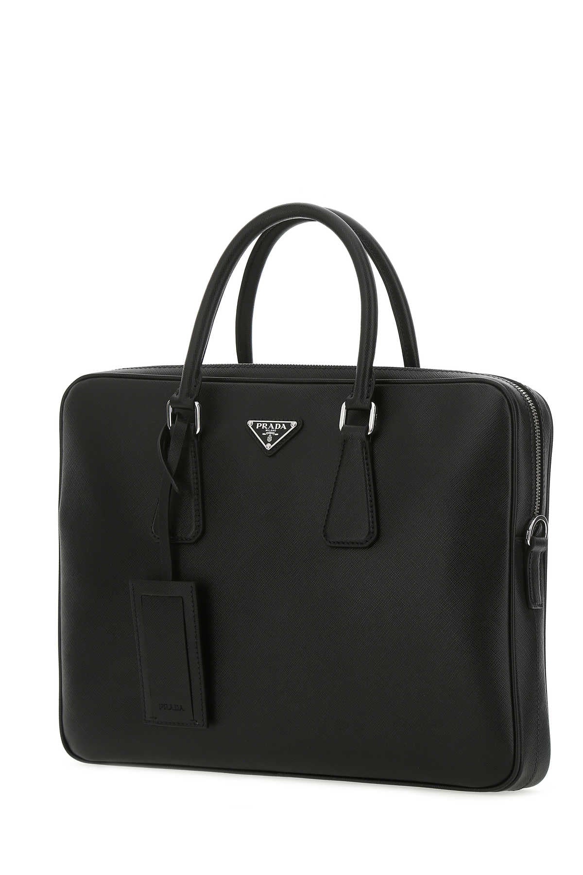 Prada Men Black Leather Brief Case