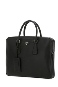 Prada Men Black Leather Brief Case