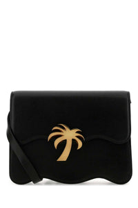 PALM ANGELS Palm Angels Women Black Leather Palm Beach Crossbody Bag