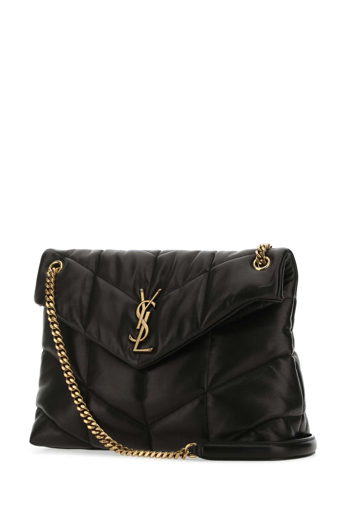 Saint Laurent Women Black Nappa Leather Medium Loulou Shoulder Bag
