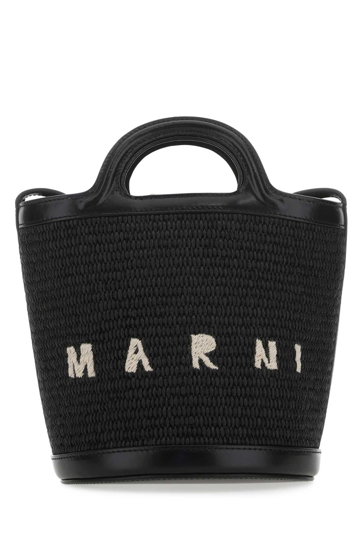 MARNI Marni Women Black Leather And Raffia Tropicalia Bucket Bag