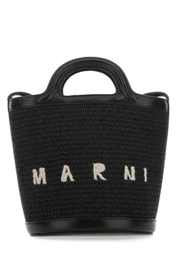 MARNI Marni Women Black Leather And Raffia Tropicalia Bucket Bag