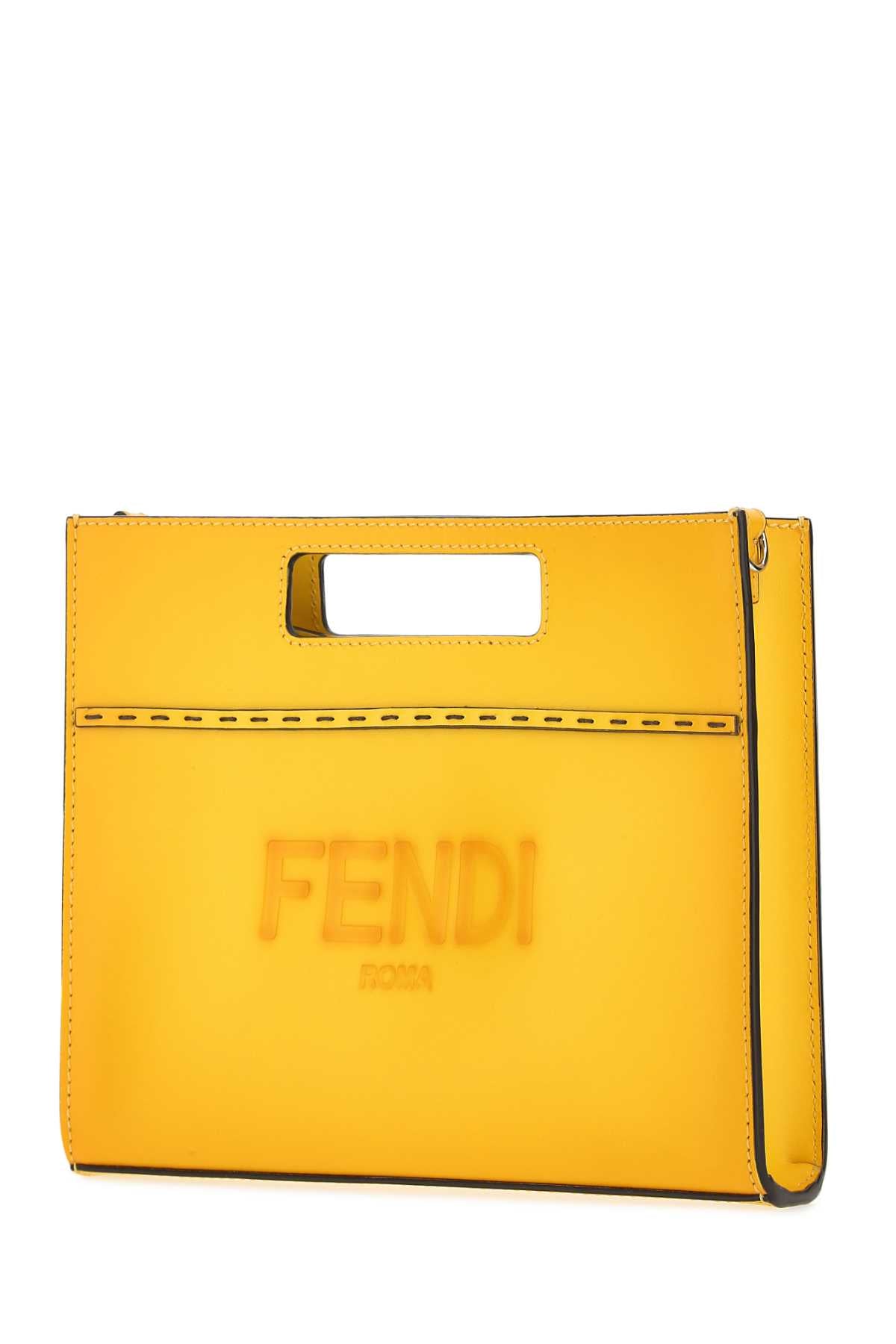 Fendi Men Yellow Leather Handbag