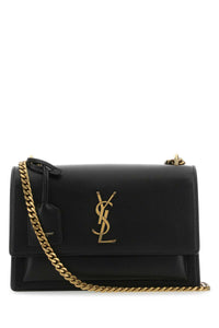 SAINT LAURENT Saint Laurent Women Black Leather Medium Sunset Shoulder Bag
