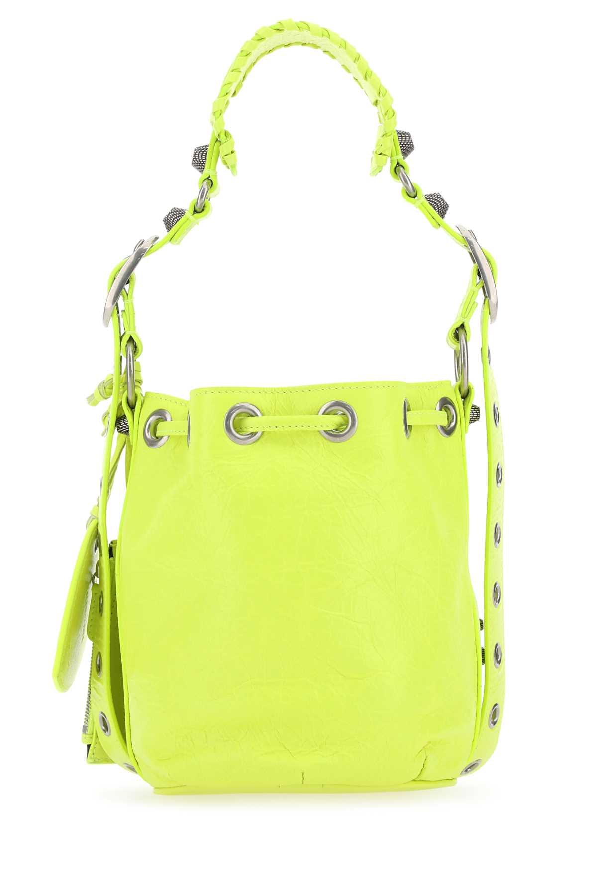 BALENCIAGA Balenciaga Women Fluo Yellow Leather Le Cagole Xs Bucket Bag