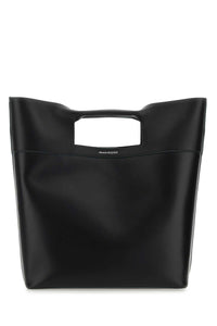 Alexander Mcqueen Men Black Leather The Square Bow Shopping Bag