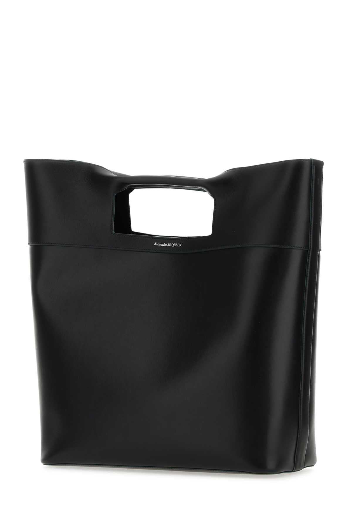 Alexander Mcqueen Men Black Leather The Square Bow Shopping Bag
