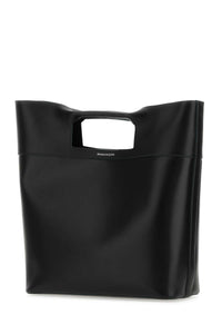Alexander Mcqueen Men Black Leather The Square Bow Shopping Bag