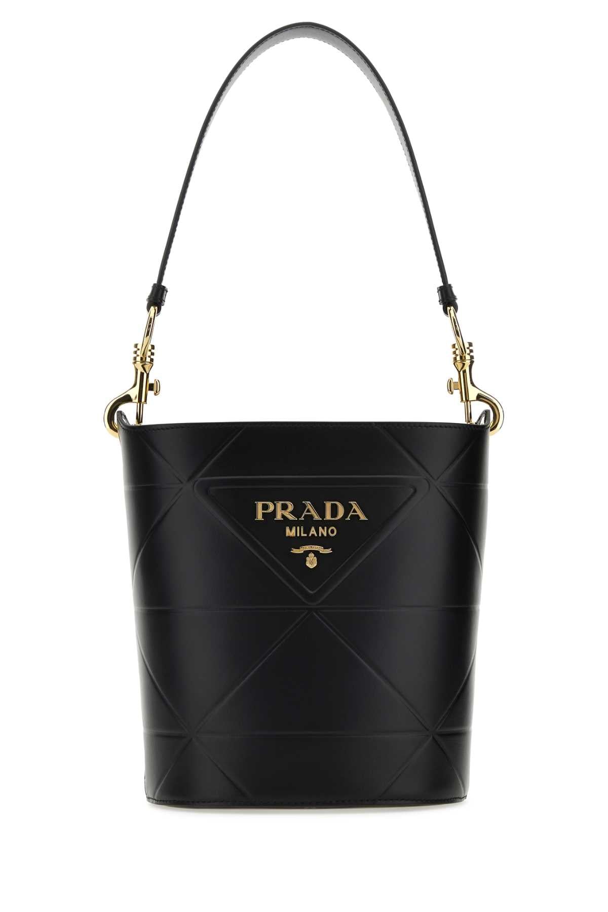 Prada Women Black Leather Bucket Bag