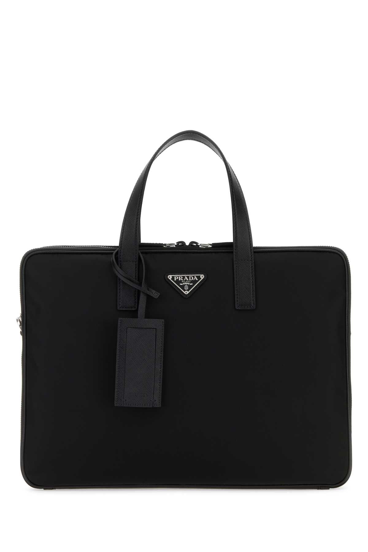 Prada Men Black Nylon Brief Case