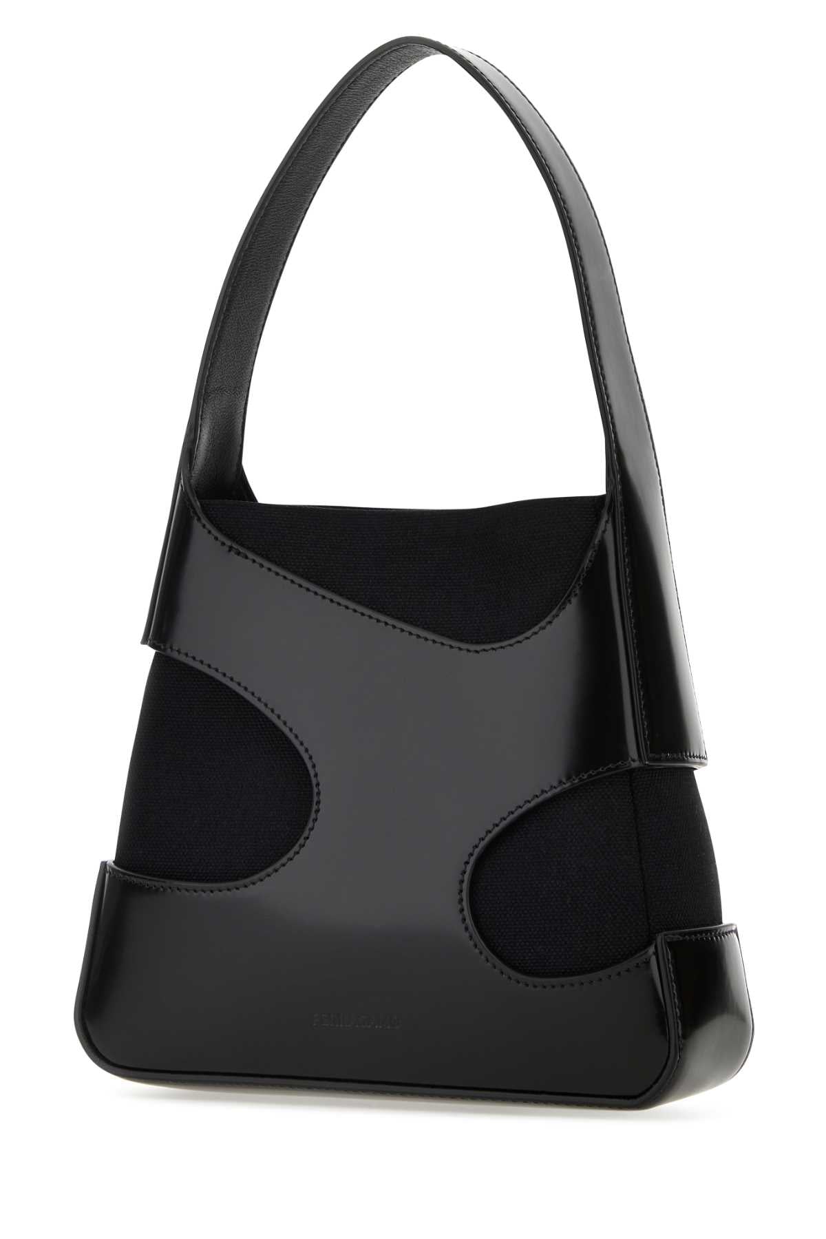 SALVATORE FERRAGAMO Salvatore Ferragamo Women Black Leather And Canvas Cut Out S Handbag