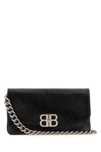 BALENCIAGA Balenciaga Women Black Leather Medium Bb Soft Flap Clutch