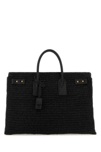 Saint Laurent Women Black Raffia Medium Sac De Jour Shopping Bag