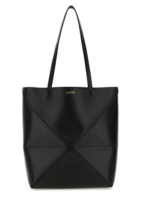 LOEWE Loewe Women Black Leather Medium Puzzle Fold Shopping Bag