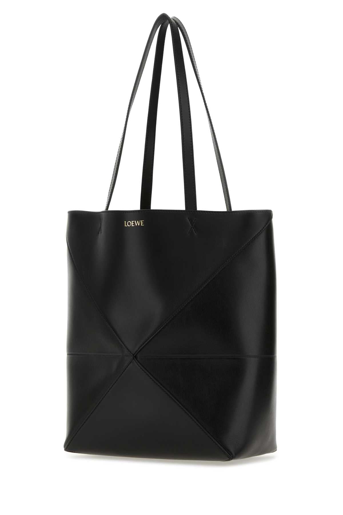 LOEWE Loewe Women Black Leather Medium Puzzle Fold Shopping Bag