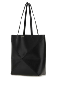 LOEWE Loewe Women Black Leather Medium Puzzle Fold Shopping Bag