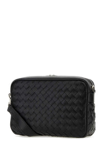 Bottega Veneta Men Black Leather Medium Camera Crossbody Bag