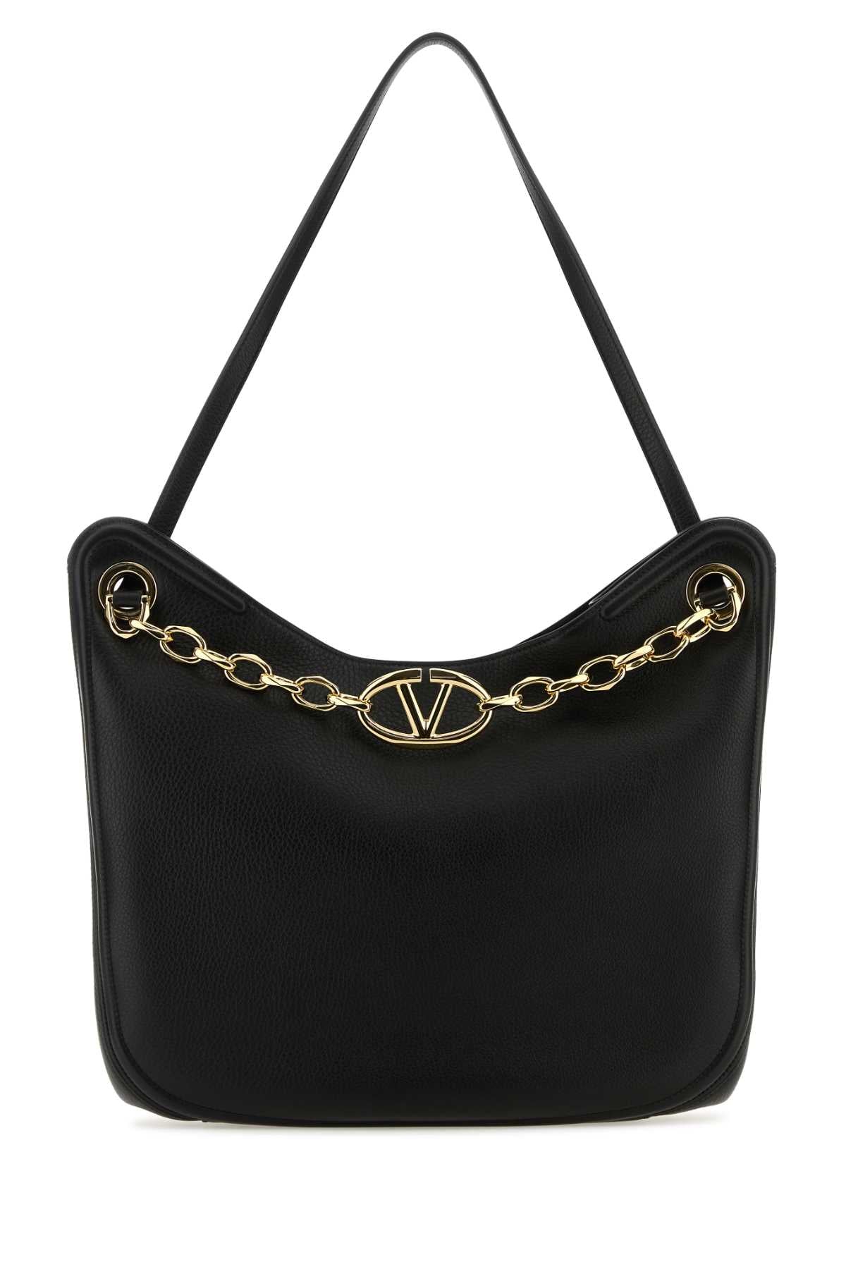 VALENTINO GARAVANI Valentino Garavani Women Black Leather Vlogo Moon Shopping Bag