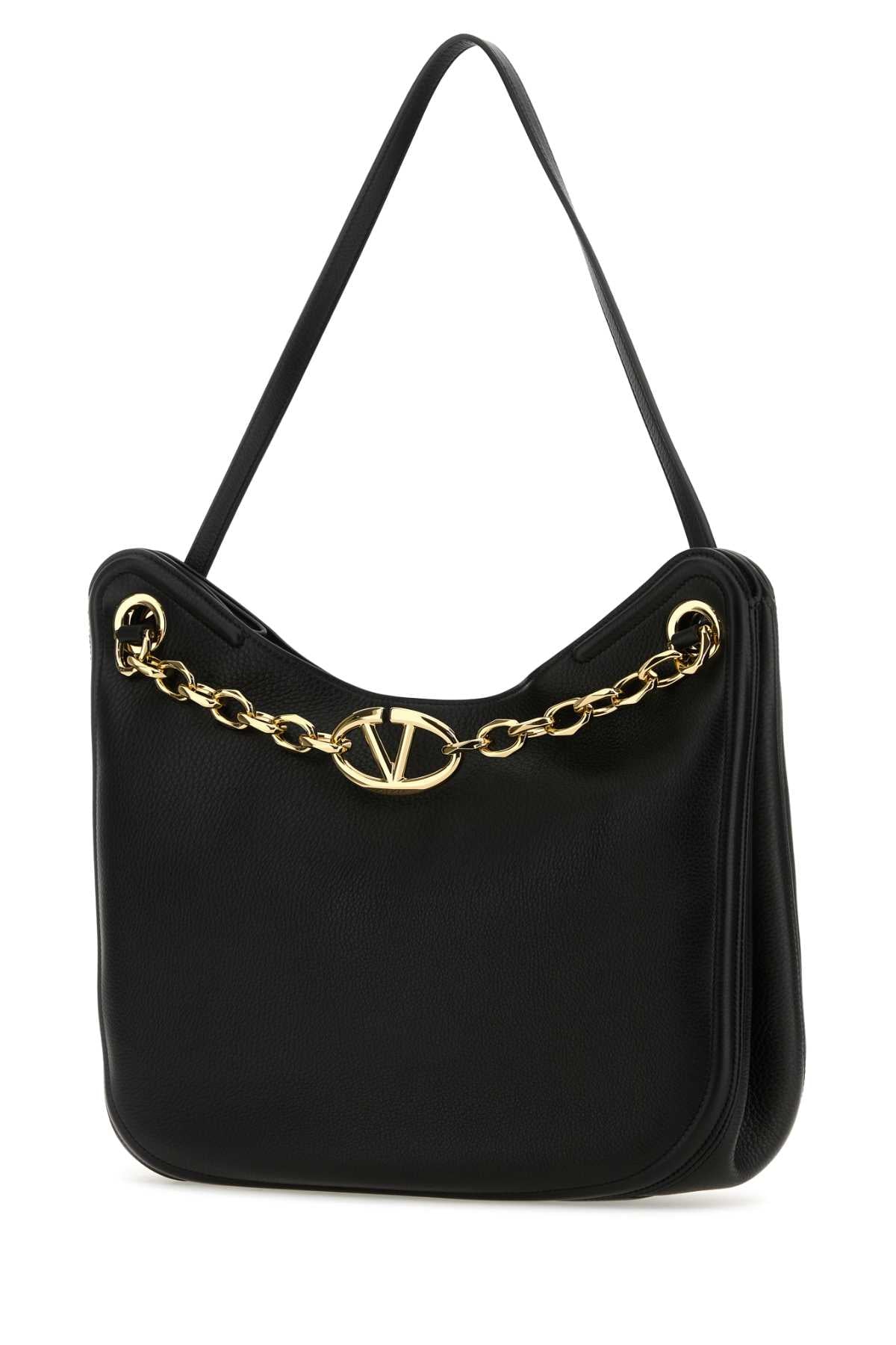 VALENTINO GARAVANI Valentino Garavani Women Black Leather Vlogo Moon Shopping Bag