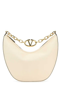VALENTINO GARAVANI Valentino Garavani Women Ivory Leather Medium Hobo Vlogo Moon Shoulder Bag