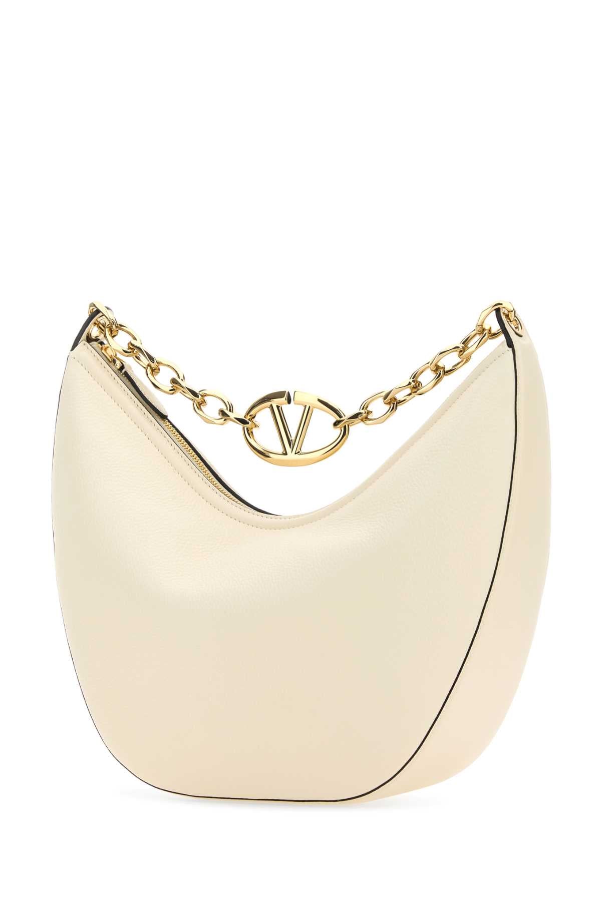 VALENTINO GARAVANI Valentino Garavani Women Ivory Leather Medium Hobo Vlogo Moon Shoulder Bag