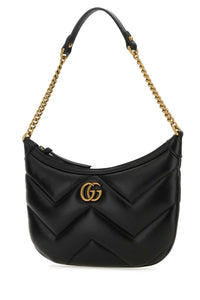 Gucci Women Black Leather Gg Marmont Shoulder Bag