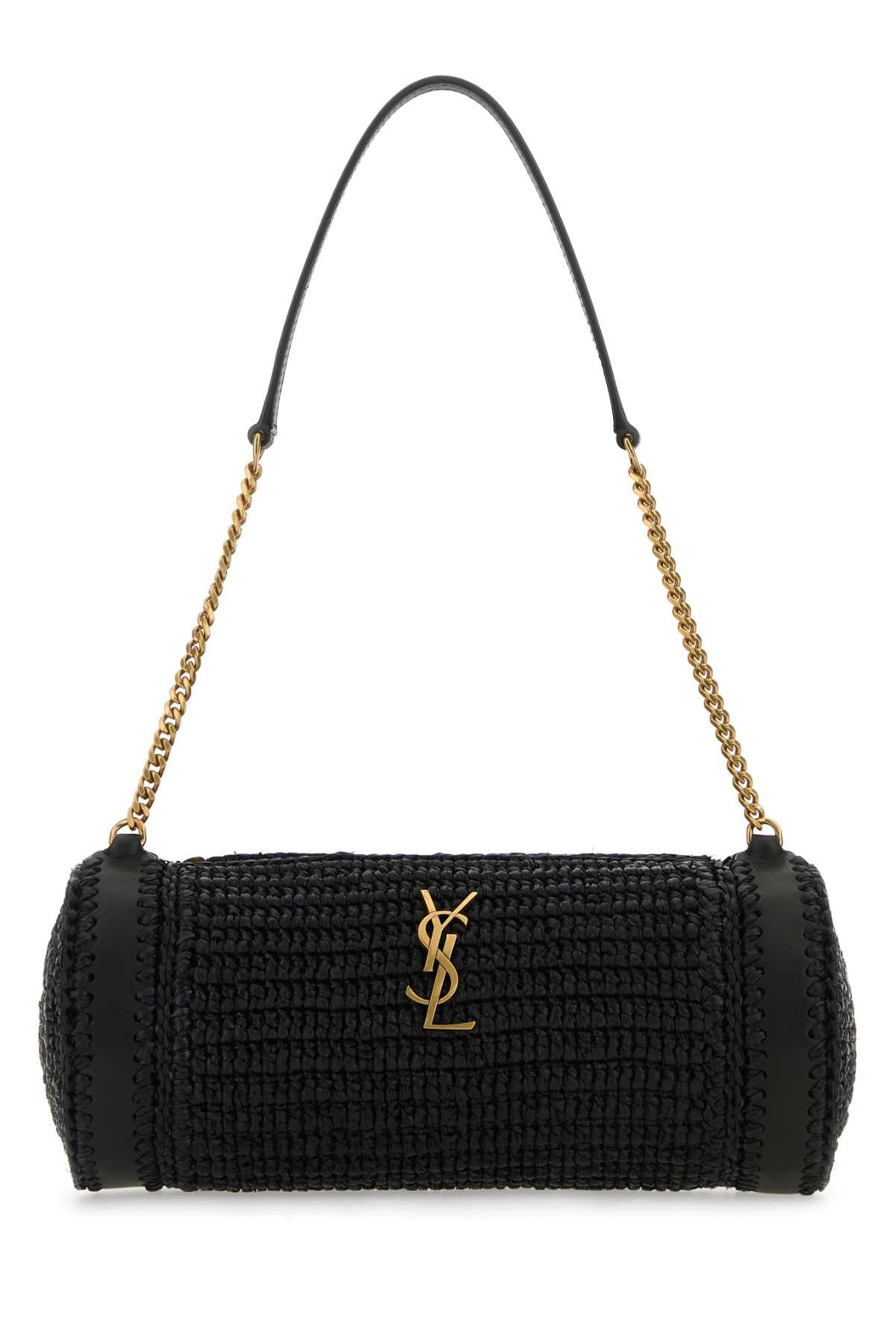 SAINT LAURENT Saint Laurent Women Black Raffia And Leather Cassandre Shoulder Bag