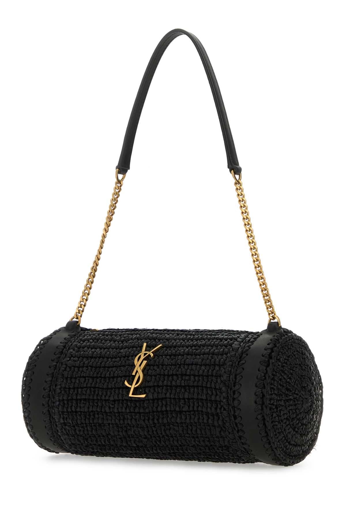 SAINT LAURENT Saint Laurent Women Black Raffia And Leather Cassandre Shoulder Bag