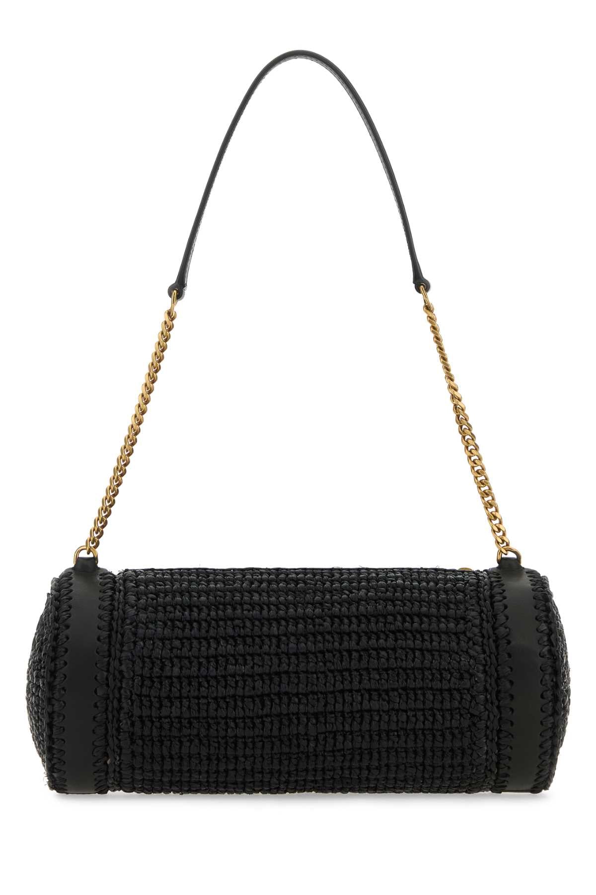 SAINT LAURENT Saint Laurent Women Black Raffia And Leather Cassandre Shoulder Bag