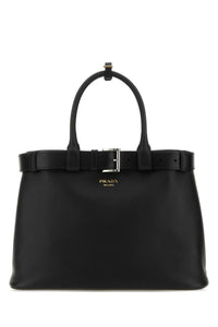 Prada Women Black Leather Prada Buckle Large Handbag