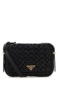 Prada Women Black Raffia Crossbody Bag