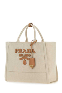 Prada Women Sand Canvas Shopping Bag