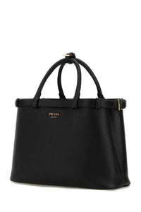 Prada Women Black Leather Medium Prada Buckle Handbag