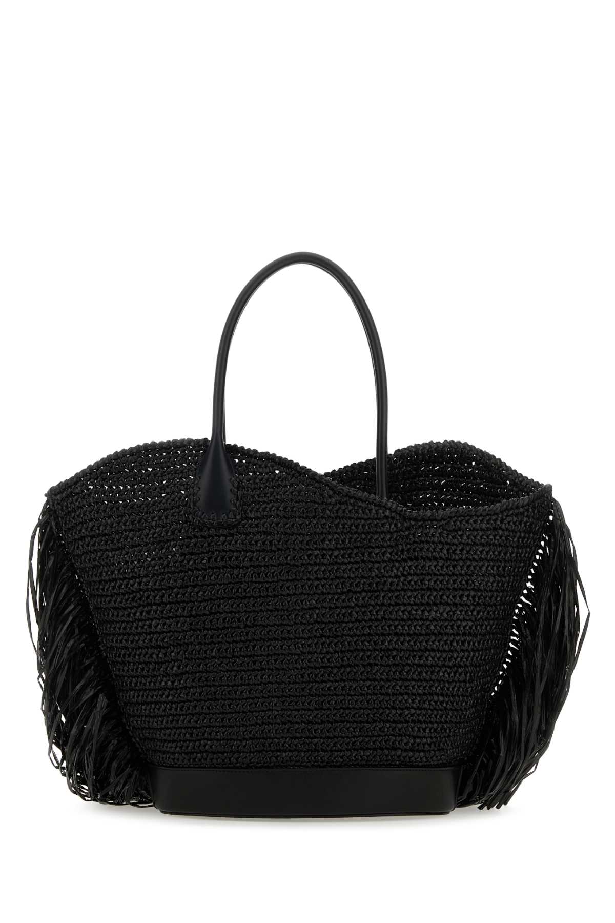 Salvatore Ferragamo Women Black Raffia And Leather Big Shopping Bag