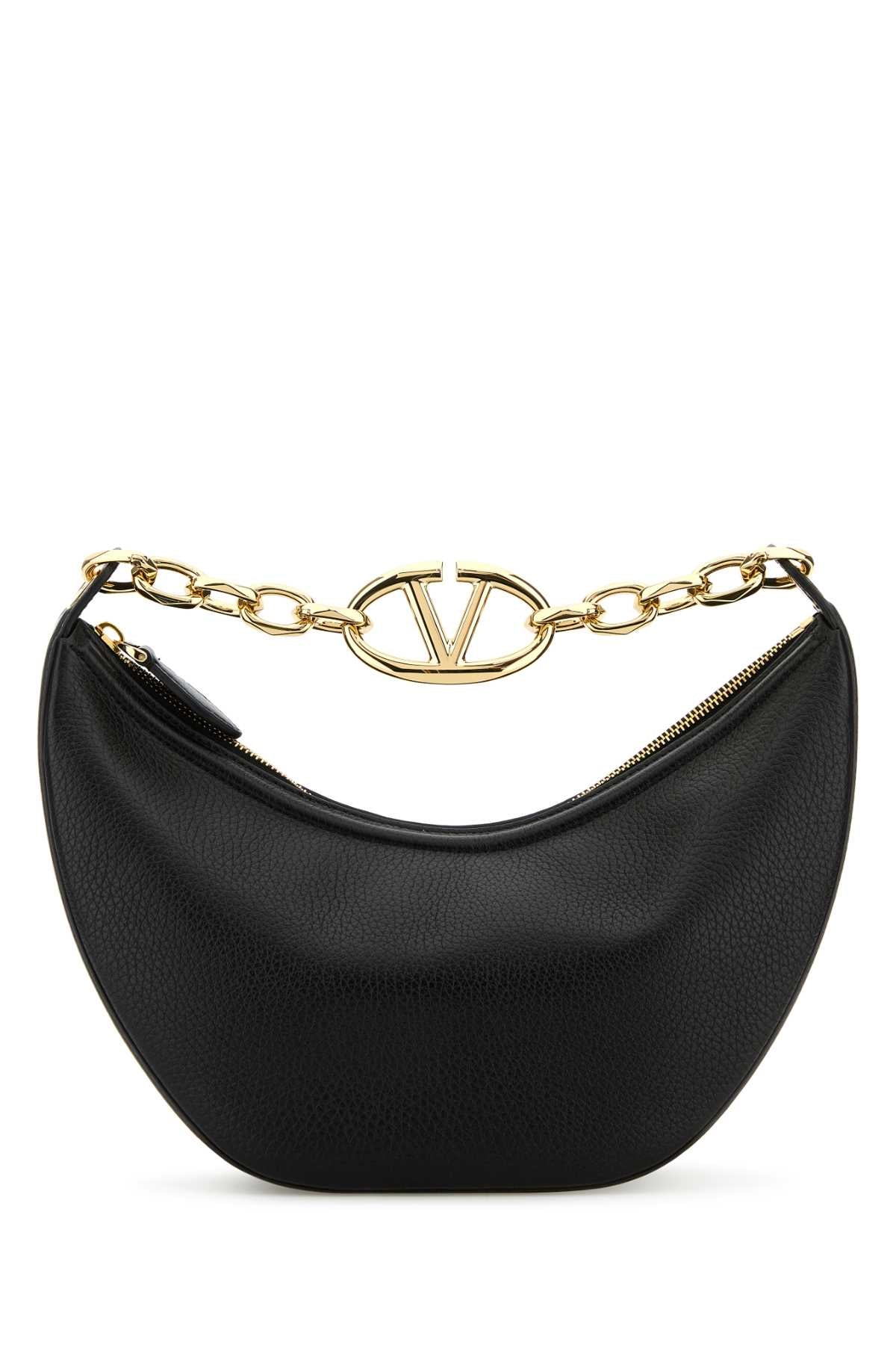 VALENTINO GARAVANI Valentino Garavani Women Black Leather Small Hobo Vlogo Moon Handbag
