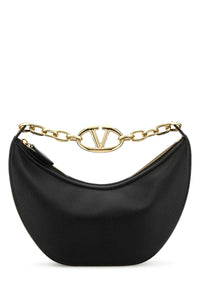 VALENTINO GARAVANI Valentino Garavani Women Black Leather Small Hobo Vlogo Moon Handbag