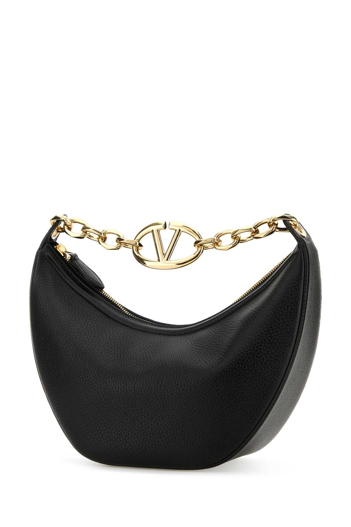 VALENTINO GARAVANI Valentino Garavani Women Black Leather Small Hobo Vlogo Moon Handbag