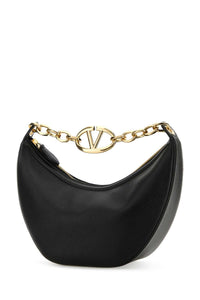 VALENTINO GARAVANI Valentino Garavani Women Black Leather Small Hobo Vlogo Moon Handbag