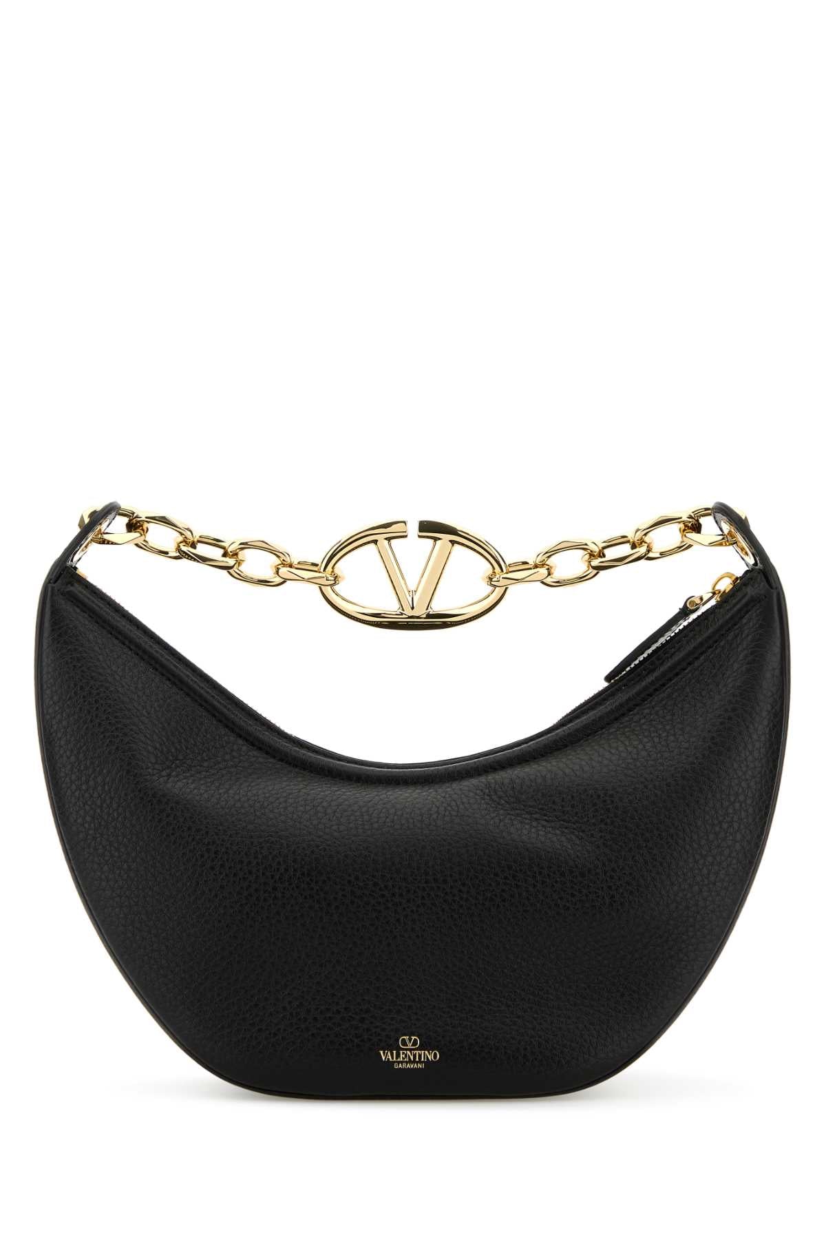 VALENTINO GARAVANI Valentino Garavani Women Black Leather Small Hobo Vlogo Moon Handbag