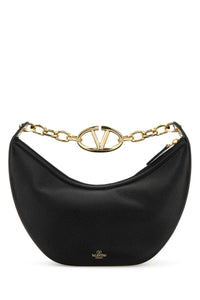 VALENTINO GARAVANI Valentino Garavani Women Black Leather Small Hobo Vlogo Moon Handbag