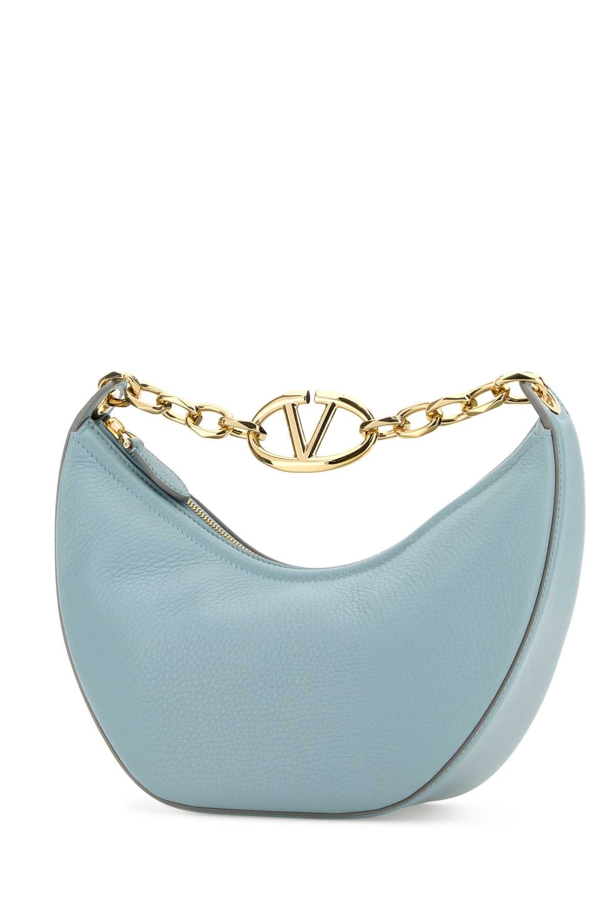 Valentino Garavani Women Light Blue Leather Small Hobo Vlogo Moon Handbag