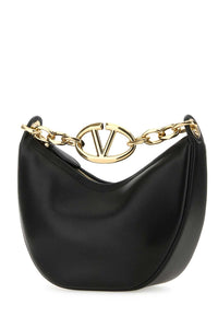 Valentino Garavani Women Black Leather Small Hobo Vlogo Moon Handbag