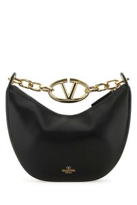 Valentino Garavani Women Black Leather Small Hobo Vlogo Moon Handbag