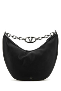VALENTINO GARAVANI Valentino Garavani Men Black Leather Hobo Vlogo Moon Shoulder Bag